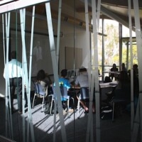 The classrooms are separated by bamboo etched glass, carrying the Japanese metaphor throughout the building.
